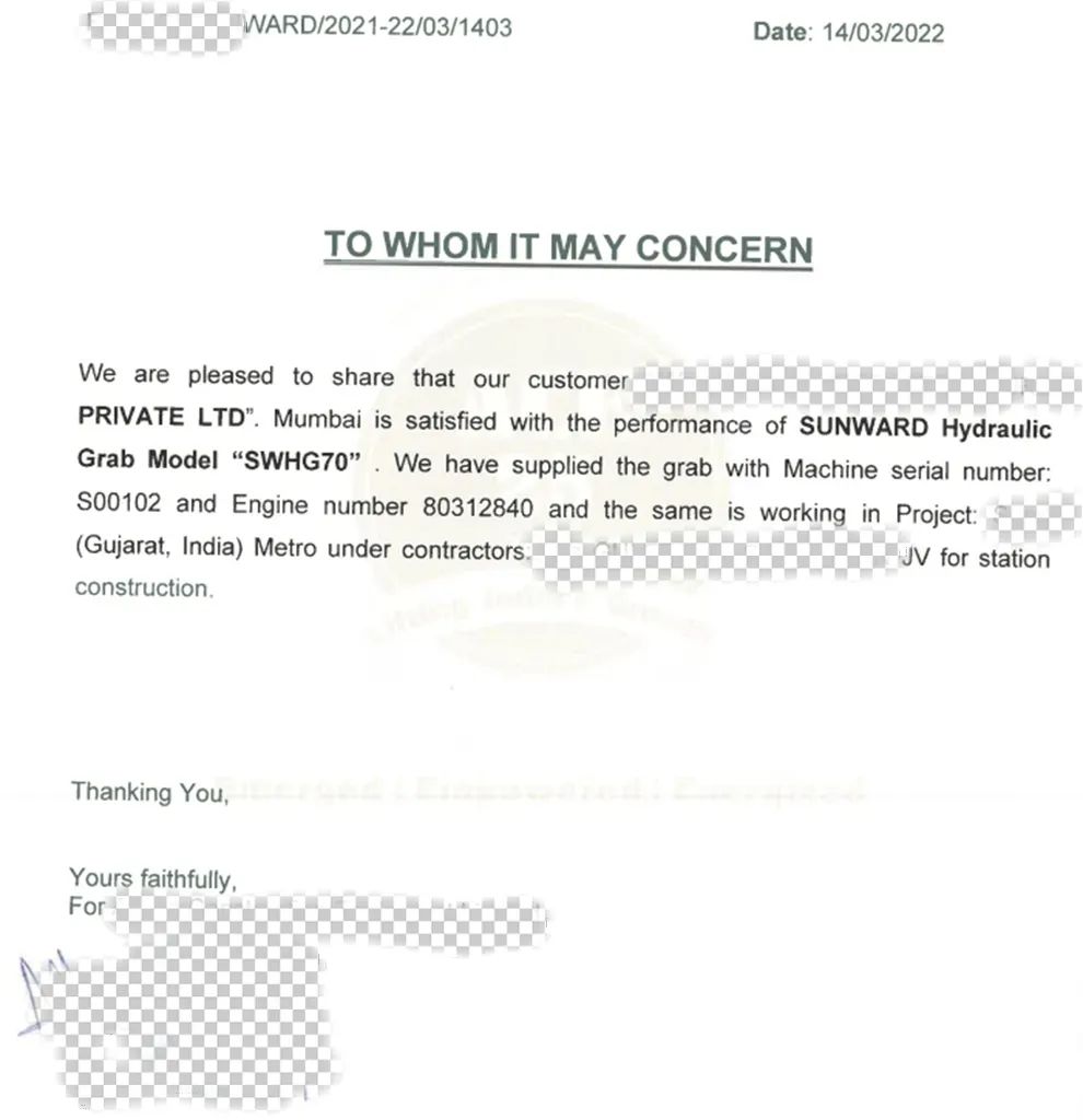 感谢信!山河智能SWHG70液压抓斗助力海外基础施工获肯定